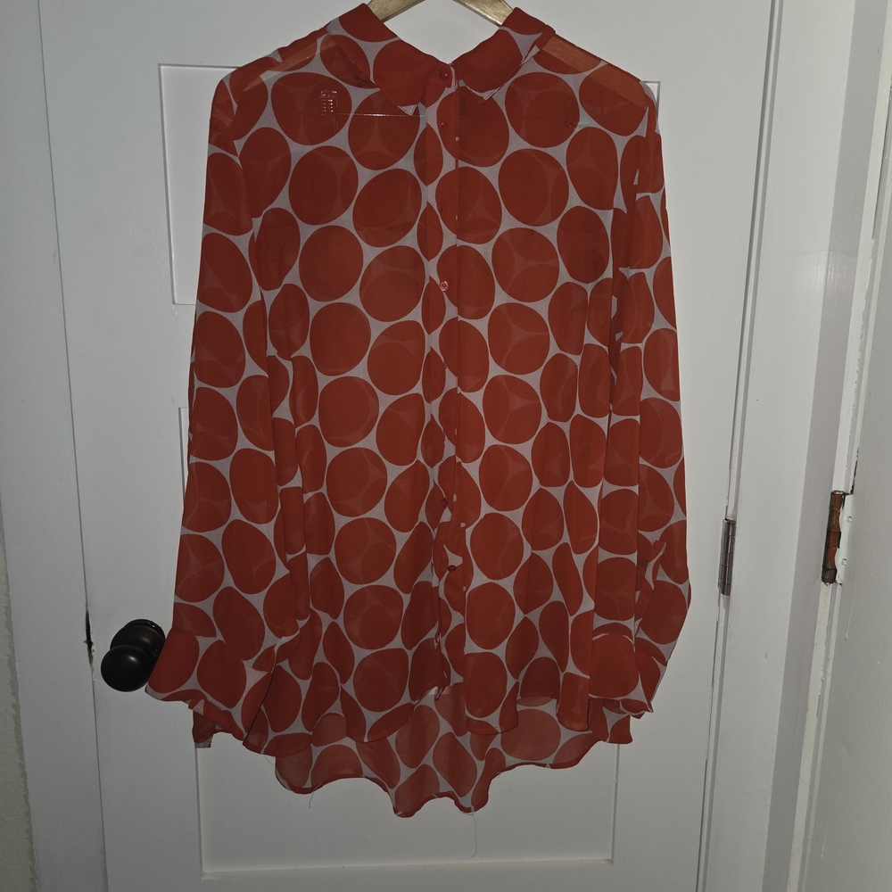 Lane Bryant Polka Dot Sheer Blouse - Red/Orange